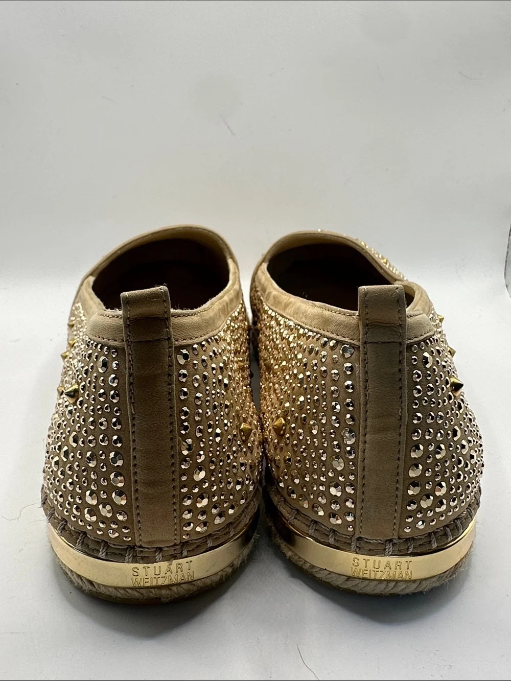 Stuart Weizman Embellished Tan Espadrille Flats with Crystal Accents size 11 M